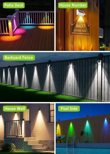 Solar Fence Lights Outdoor Waterproof Warm & Cool White & RGB（16Pack White） - Image 7