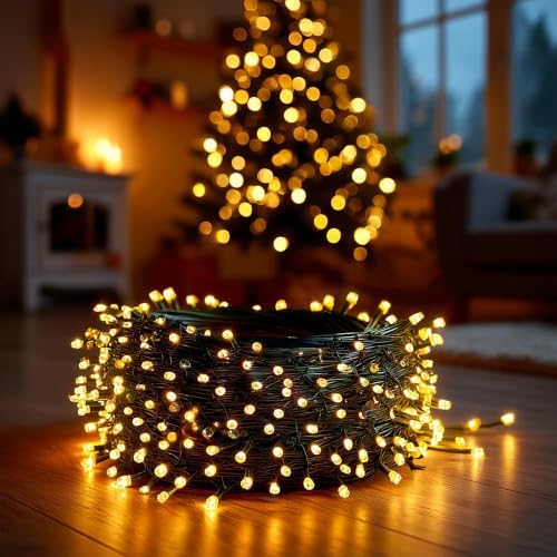 Dazzle Bright Christmas String Lights, 600 LED 196 FT Waterproof Green Wire String Lights with 8 Lighting Modes Timer, Christmas Decorations Outdoor for Party Yard Garden Xmas Tree Decor, Warm White - Image 5