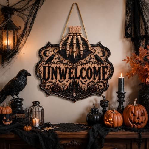 Halloween Decorations - Gothic Unwelcome Wooden Sign for Front Door - Image 6