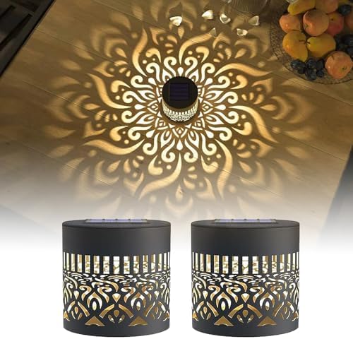 2PCS Decorative Solar Mandala Lights, Solar Powered Outdoor Deck Step Wall Lights, Metal Mandala Theme LED Waterproof Fence Light, for Garden Post Patio Backyard Yard Decor by Unknown
