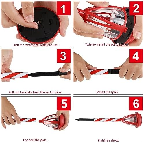Dynaming 10Pack Solar Christmas Garden Lights, Outdoor Solar Powered Solar Candy Cane Pathway Markers, Waterproof & Auto On/Off Xmas Decorative Lights for Patio Yard Walkway Driveway Decor, Warm White - Image 6