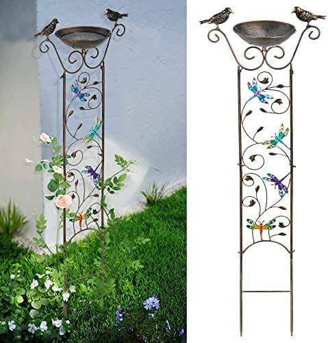 SUNNYPARK 43.5 Inch Metal Bird Bath Bowl with Garden Trellis Outdoor by SUNNYPARK