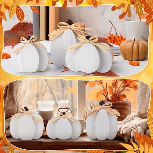 Ferraycle 3 Pcs Fall Pumpkin Decor, 3D Wooden Pumpkin Tabletop Decor - Image 4