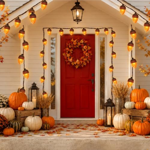 Fall Decor Acorn Fall Lights, 8.5FT 10 LED Acorn String Lights, 3D Acorn Lights Plug in Connectable Indoor Outdoor, Autumn Thanksgiving Harvest for Fall Decorations - Image 5