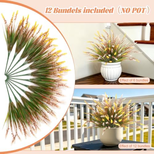 12 Pcs Fake Fall Plants Artificial Monkey Grass for Outdoors Porch Decor - Image 6