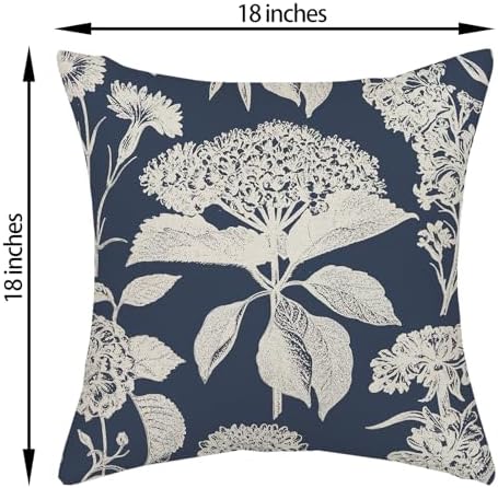 Vintage Floral Pillow Covers 18x18 Inch 2 Pcs Boho Navy Blue Hydrangea Flower Decor Throw Pillows Spring Summer Seasonal Outdoor Farmhouse Decoration Pillowcase Linen Cushion Cover for Couch - Image 6