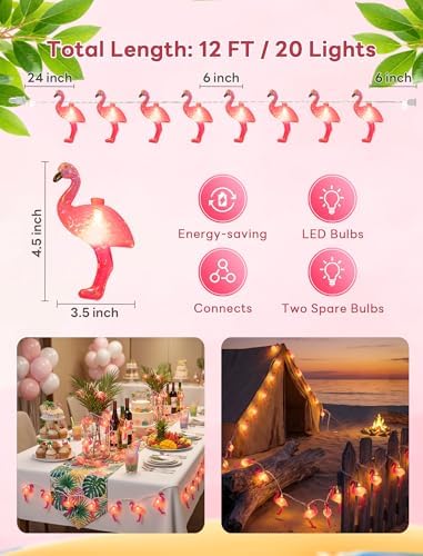 Flamingo String Lights, 12FT 20 LED Summer String Lights with UL Certified Plug, Waterproof Tropical Party Decorations for Patio, Warm White Hawaiian String Light for Garden Backyard Bedroom Decor - Image 7