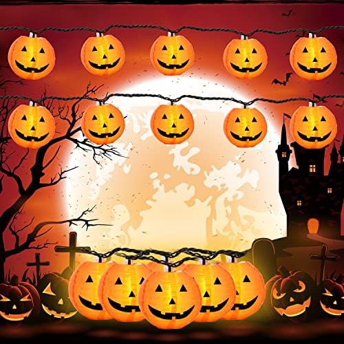 PASUTO Halloween Decorations Light Halloween Pumpkin Lantern String Lights, 10 Pack Jack O Lanterns Pumpkins Lights Plug in, 8.5FT Mini Pumpkin Light Connectable Indoor/Outdoor Halloweens Decorations by PASUTO