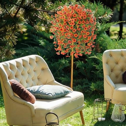 HyeFlora Artificial Hanging Flowers Basket for Outdoor, Fake Spring Flowers, UV Resistant & No Fading, Faux Plants, Realistic Indoor Decoration for Yard Gardens Porch Patio Planter (Orange) - Image 3