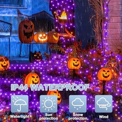 LAMPHOME Halloween Lights, 99ft 300LED Light Purple String Lights, Clear Wire 16 Modes LED Waterproof Indoor Outdoor Purple Christmas Lights Plug in, Halloween Bedroom Garden Party Decor - Image 2