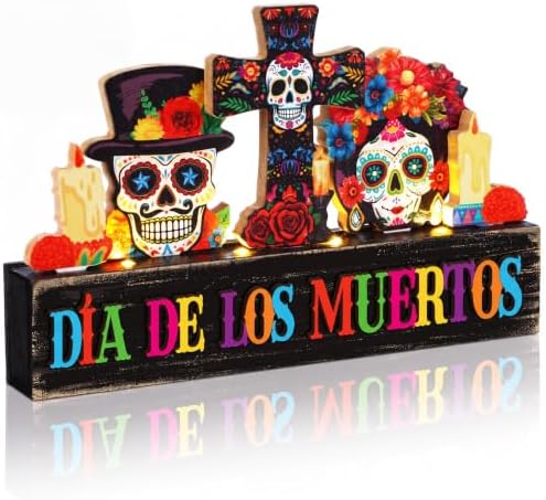 Chunful Day of The Dead Decor Lighted Dia De Los Muertos Altar Table Sign by Chunful