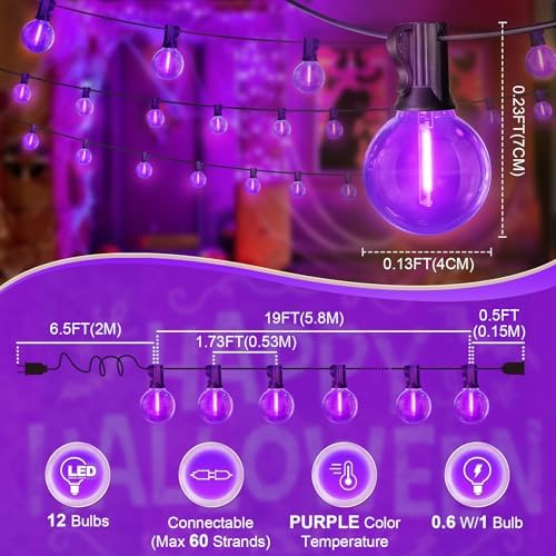 LAMPHOME LED Outdoor String Light, 26Feet Patio Lights with 12+1 Edison Shatterproof Bulbs(1Spare), UL Waterproof Outside Lights connectable Dimmable for Backyard Porch Decor,Purple - Image 5