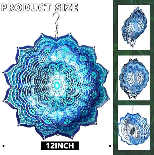 Wind Spinner Mandala Rich Blue 3D Metal Wind Spinners - Image 5