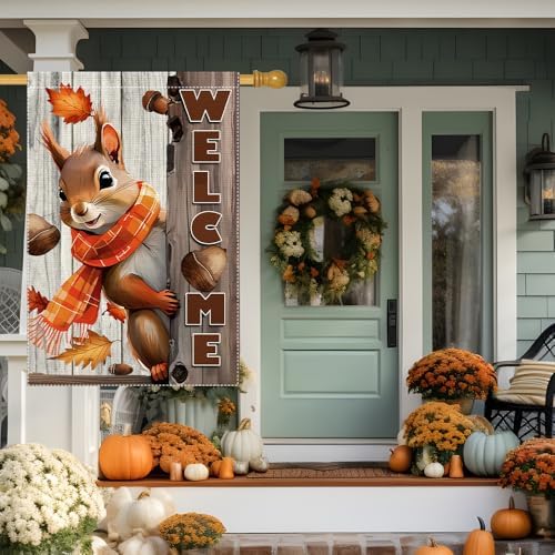 Welcome Fall Garden Flag 28x40inch The Nut Squirrel Fall Autumn Thanksgiving Garden Flags Yard Porch House Flag Double-Side For Home Outdoor Yard Patio Lawn Decor, Garden Decorations (RMQ-718D, 28"X40") - Image 4