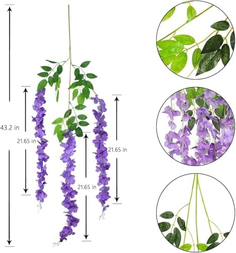 36pcs Artificial Wisteria Flowers 3.6 Feet/Piece Purple Dense Artificial Fake Wisteria Vine Ratta Hanging Garland Silk Flowers String Home Party Wedding Decor（Purple-Dense） - Image 3