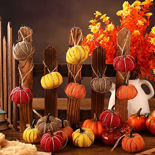 Kajaia 16 Pcs Mini Fall Pumpkin Hanging Ornament for Tree 2.05 Inch Thanksgiving Burlap Fabric Pumpkin Thanksgiving Hanging Decor for Fall Tree Harvest Party Mantel Wall Craft (Lovely Color) - Image 6