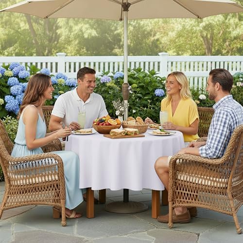 LUSHVIDA Round Outdoor Tablecloth with Umbrella Hole 90 Inch White - Image 3