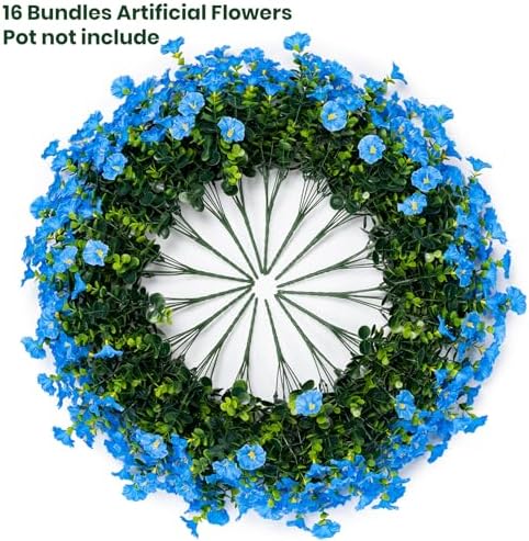 Artificial Faux Flowers for Outdoor 16 Bundles Fake Morning Glory,Blue - Image 4