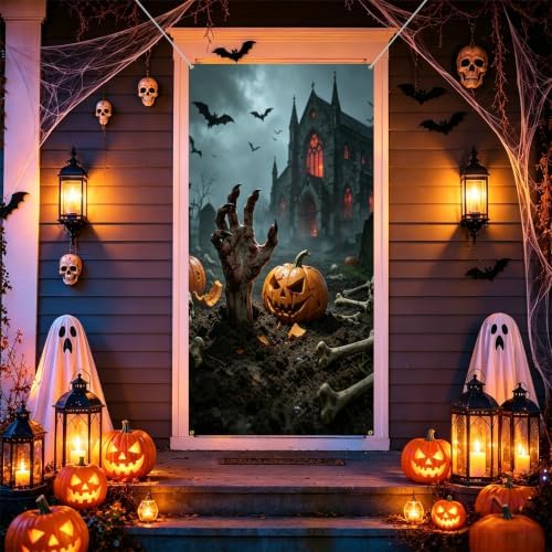 Halloween Door Cover, Fabric Front Door Porch Sign for Halloween Party - Image 6