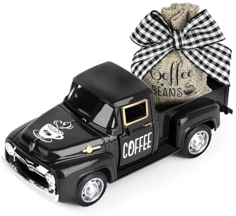Hooqict Coffee Bar Decor Mini Metal Black Truck with Beans Burlap Sack for Home Farmhouse Kitchen Tiered Tray Decor Coffee Bar Accessories Coffee Station Decorations by Hooqict