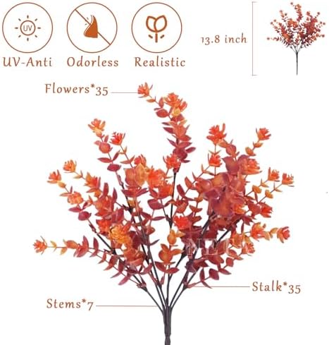 NETAP Outdoor Artificial Flowers UV Resistant, 20 Bundles Fake Realistic Floral Greenery Plants for Outside Porch, Window Boxes, Garden, Yard, Inside Home Table Decor,RedOrange - Image 2