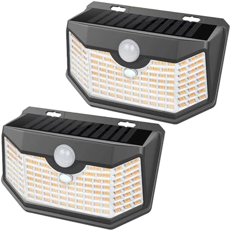 HMCITY 120 LED Solar Lights Outdoor Motion Sensor, 2 Pack, Black Warm by LightingUpYourLife