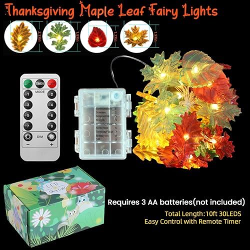 Fall Decoration for home Maple Leaf Lights Thanksgiving Maple Oak Garland Decorative Fairy Lights Battery Operated String Lights Autumn Holiday Decoration 30LED 10ft Christmas Window Room Decor - Image 3