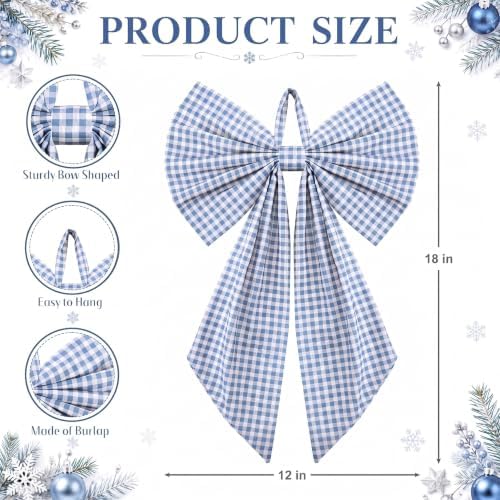 Suncalla 2 Pcs Blue Christmas Gingham Wreath Bows 18'' x 12'' - Image 2