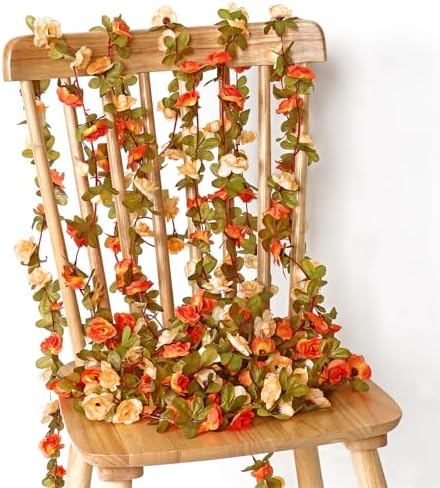 5 Pack 40 FT Artificial Flower Garland Fake Orange Roses Vines Silk Flowers - Image 5