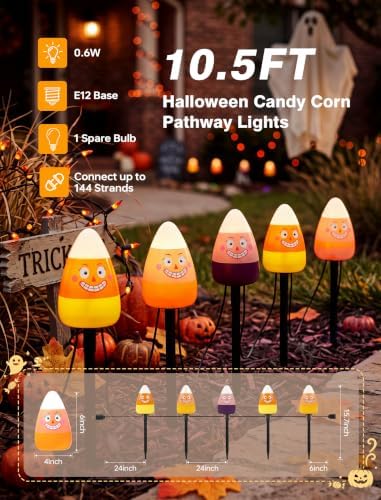 10.5FT Halloween Candy Corn Pathway Lights, 5PK Lighted up Candy Corn Decor - Image 2