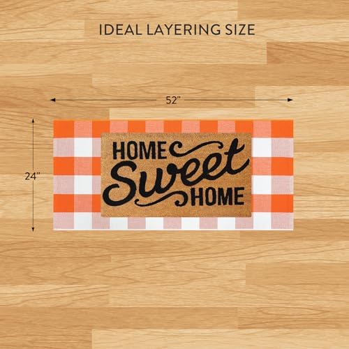 Uphome Bufflo Plaid Outdoor Rug 2'x4.3', Fall Decor Checkered Front Door Mat, Indoor Outdoor Farmhouse Porch Rug for Layered Door Mats, Washable Halloween White/Orange Runner for Patio Entryway - Image 2