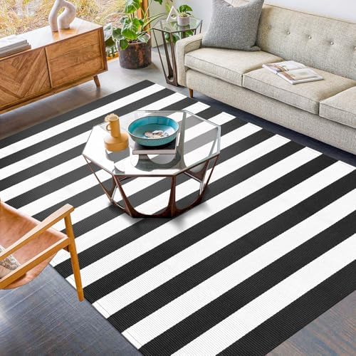 KILOCOCO Black White Striped Rug 5x7 Area Rug for Living Room Washable Rugs - Image 6