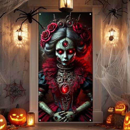 IVN Halloween Rose Crown Skull Doll Door Cover Decorations 35x71 Inch - Image 4
