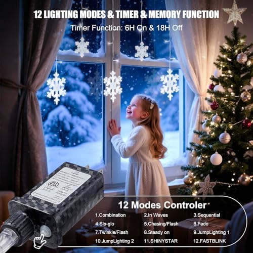 Brightown Christmas Snowflake Lights Outdoor - 13FT 192LED Snowflake String, 16 Drops, 12 Modes, Timer, IP65 Waterproof, Connectable Xmas Lights for Eaves Windows, Indoors & Outdoors - Image 4