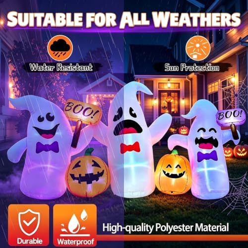 8 Ft Long Halloween Inflatable 3 Ghosts and Pumpkins Decorations Outdoor - Image 4