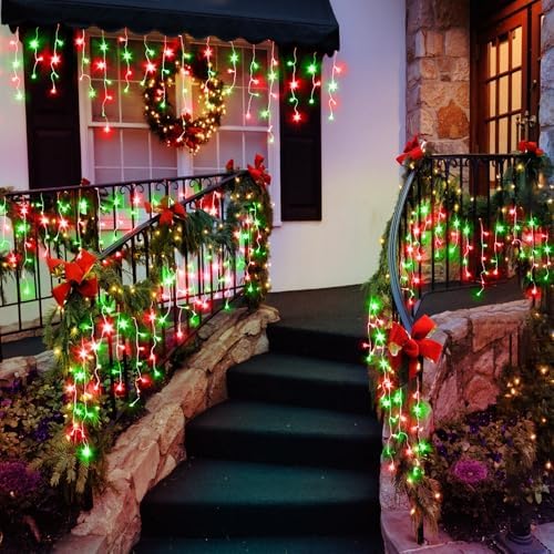 99ft Icicle Lights for Outside, 1216 LED Red and Green Christmas String Lights with 228 Drops, Clear Wire Twinkle Lights for Outdoor Decoration, Waterproof for Thanksgiving, Home, Wall, Patio, Holiday - Image 2