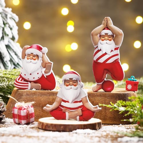 DoubleFill 3 Pcs Christmas Yoga Santa Figurines Wooden Table Decor - Image 2