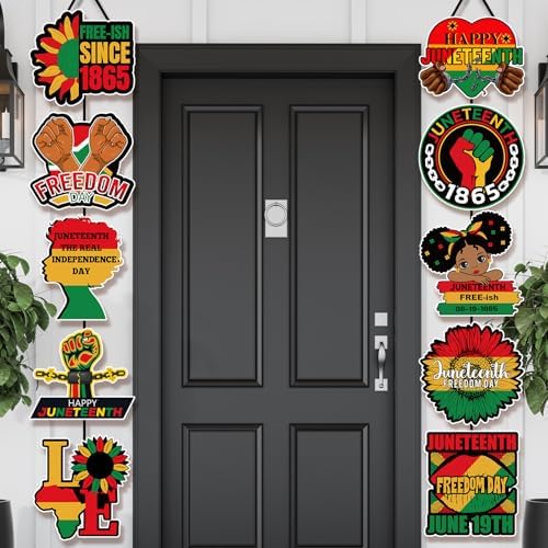 CroBlissful 2 Sets Juneteenth Decorations Door Banners Juneteenth Porch Signs African American Independence Day Door Banner for June 19th 1865 Independence Day Festival Wall Hanging Decor by CroBlissful