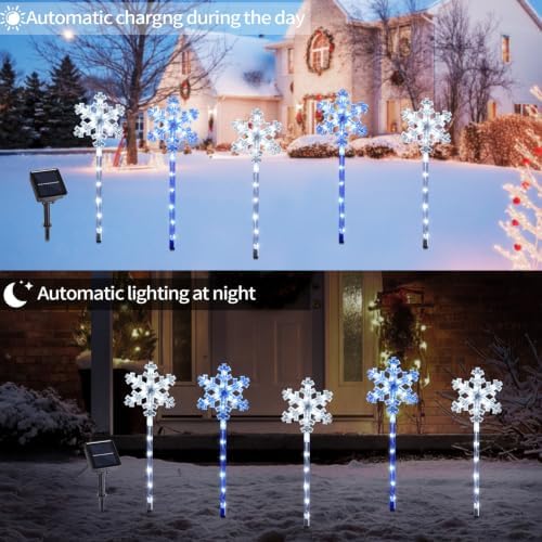 BRIGHTDECK Solar Christmas Snowflake Pathway Lights Outdoor Decor, 10 Pack - Image 6