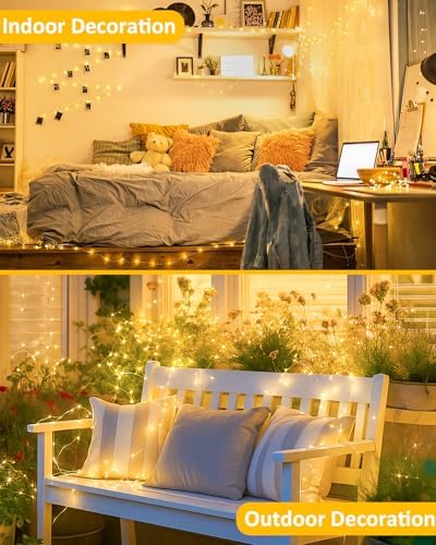 2 Pack 200 LED Fairy Lights Battery Operated with Remote, 66 FT Warm White - Image 3