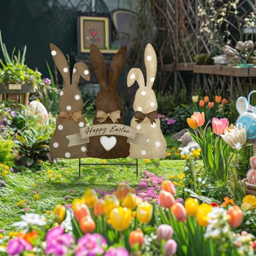 Weysat Easter Decorations Outdoor Metal Easter Yard Signs Large Bunny Garden Stakes Cute Rabbit Garden Lawn Porch Decor for Home Pathway Front Door Party Outside Yard Patio Decor - Image 2
