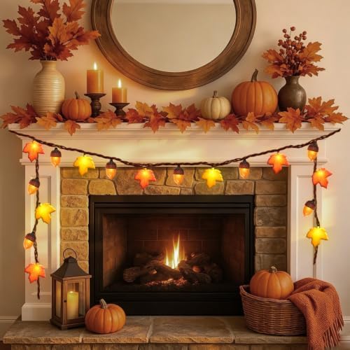 Fall Decor Acorn Fall Lights, 8.5FT 10 LED 3D Maple Leaf & Acorn Lights Plug in Connectable Indoor Outdoor, Autumn Thanksgiving Harvest for Fall Decorations - Image 3