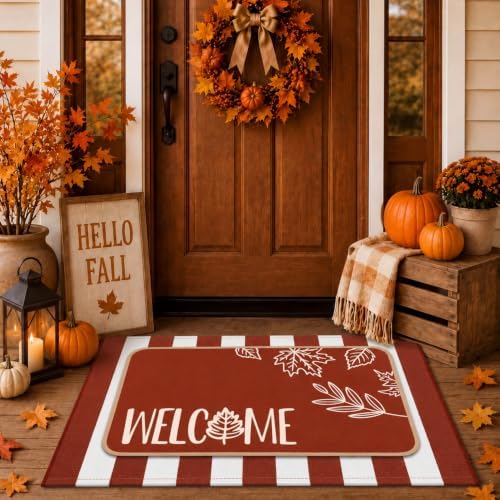 Tinideya 2 Pcs Fall Door Mat Outdoor Layered Autumn Leaves Welcome Mat - Image 5