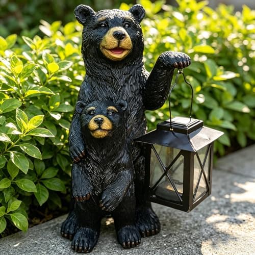 Solar Black Bear Decor, Garde Statue Bear Gift for Women and Moms - Image 2