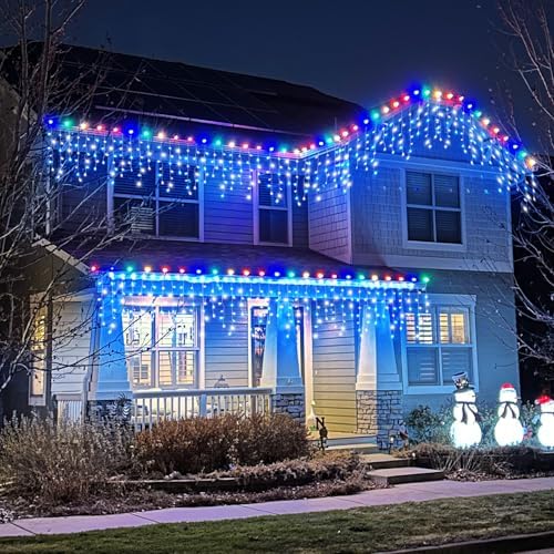 66ft Icicle Lights for Outside, Blue and White Christmas Lights Outdoor Indoor, 640 LED Twinkle String Light with 120 Drops Short Curtain Lights for Thanksgiving Room Home Wall Bedroom Window Decor - Image 4