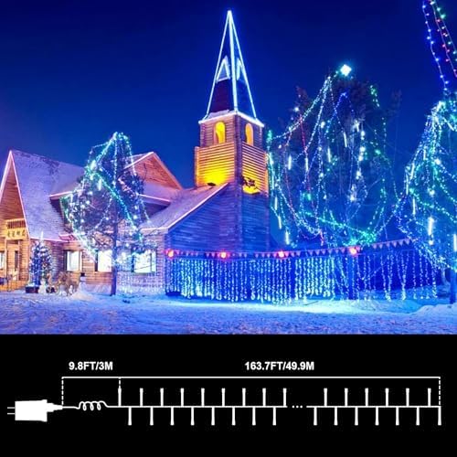 LAMPHOME 165FT 500 LED Blue Christmas Lights,16 Modes Connectable Fairy String Lights, Plug in Indoor Outdoor Blue Lights for Xmas Tree, Party, Garden, Hanukkah, Independence Day Patriotic Patio Decor - Image 3