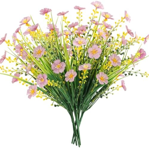 6 Bundles Artificial Flowers Outdoor UV Resistant Faux Plants, Light Purple by MACTING
