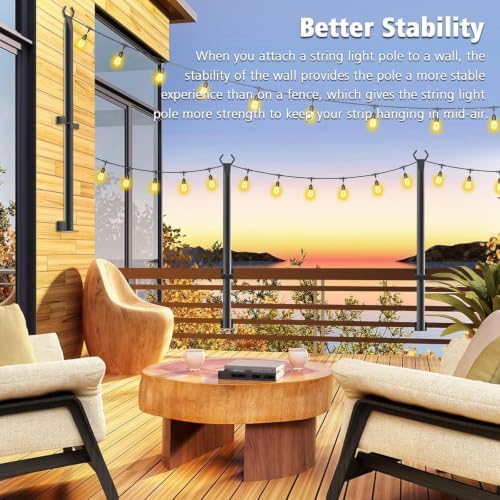Beizelte 4 Pack 5Ft String Light Poles,Outside String Lights,Outdoor Light Poles,Metal Poles Stand for Patio,Backyard,Deck - Image 4