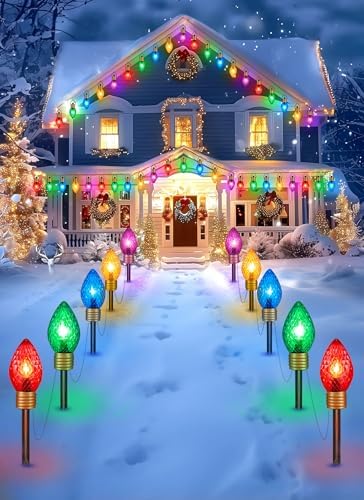 Minetom Strawberry C9 Christmas Jumbo Lights, 2 Pack 10.5 Feet 5 Multicolor Bulb Christmas Pathway Lights Outdoor C7 Light Covered Jumbo Multicolor Light Bulb Decorations for Lawn Outside - Image 5