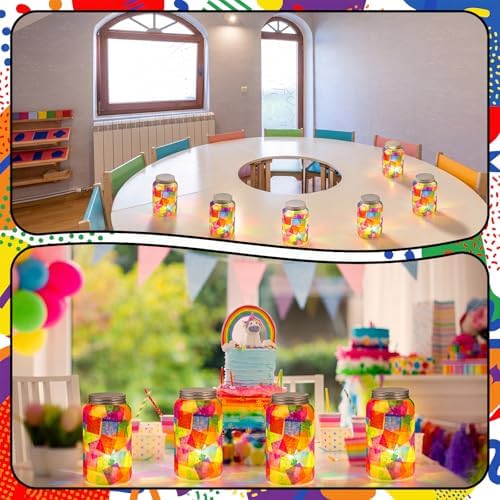 Qinyoung 12 Pcs Coloring Rainbow Mason Jars Crafts DIY Suncatchers - Image 4